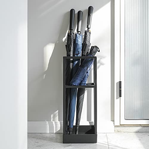 20-Inch Geometric Metal Umbrella Stand with Drip Tray and Folding Shelf