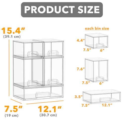 Clear Acrylic Storage Drawers 5-Pack Stackable Organizer Station