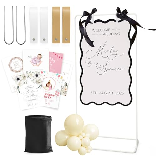 Adjustable Wedding Welcome Sign Stand with Ground Stakes and Leather Straps