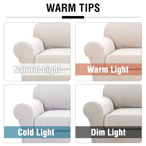 4-Piece Stretch Couch Cover for 3 Cushion Sofa - Thick Jacquard (Ivory)