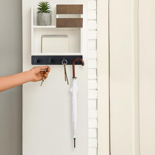 Wall-Mounted Key Holder with 4 Hooks - Adhesive Metal Key Rack for Entryway