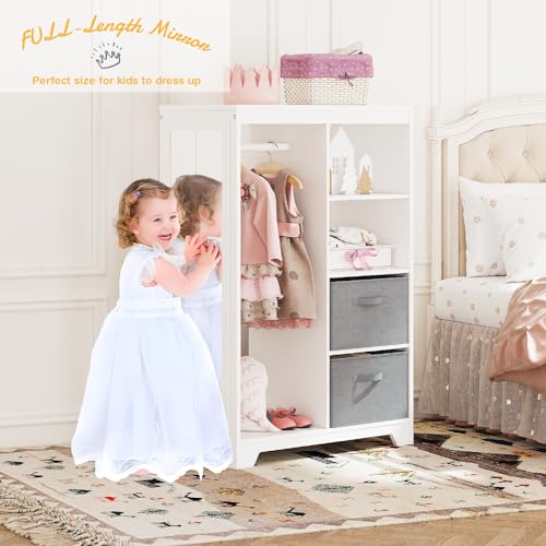 Kids Dress Up Armoire with Storage Bins and Full Length Mirror