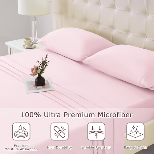 Twin XL Bed Sheet Set - 3-Piece Cooling Microfiber Bedding, Light Pink