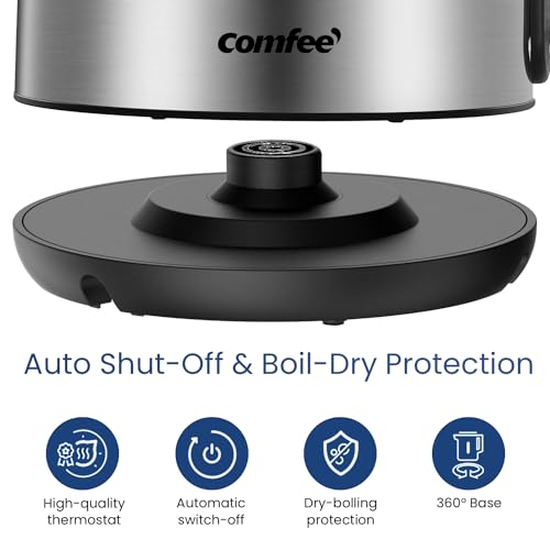 1.7L Stainless Steel Electric Kettle, 1500W Fast Boil Tea Kettle with LED