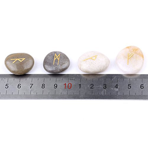 25-Piece Natural Rune Stone Set with Engraved Elder Futhark Symbols