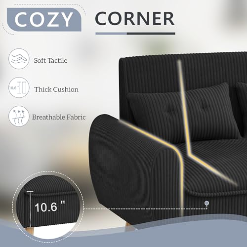 48-Inch Mid-Century Modern Loveseat Sofa with Thick Cushions, Black