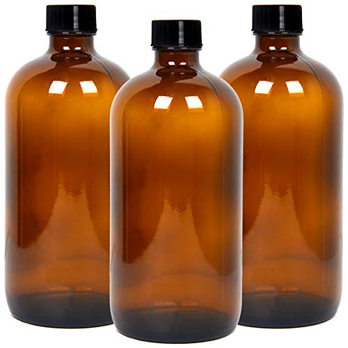 3 Pack 16 oz Amber Glass Growlers with Tight Seal Lids for Fermentation