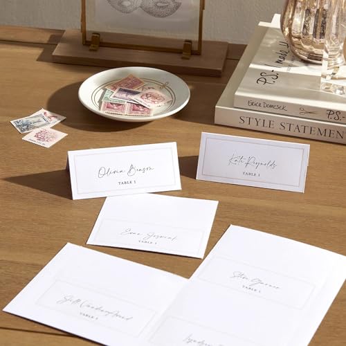 Printable White Pearl Place Cards, 48 Count for Weddings and Events