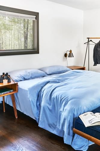 Buffy 100% Eucalyptus Lyocell Duvet Cover King Blue - Silky Soft, Naturally Dyed, Corner Ties