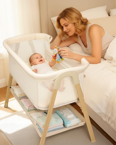 2-in-1 Bedside Bassinet Sleeper with Mattress, Wheels & Storage Basket