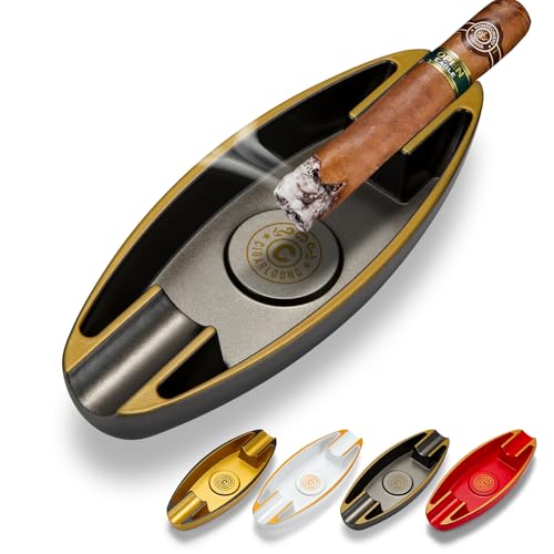 Portable Cigar Ashtray with 2 Cigar Holders - Boat Shape Travel Design