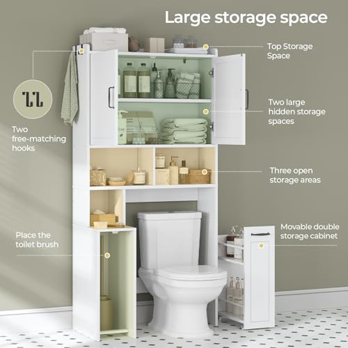 Over-the-Toilet Storage Cabinet with Adjustable Shelves and Casters