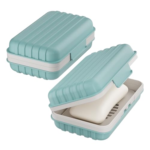 Quatish Leakproof Travel Bar Soap Holder Dish with Lid and Drainage Tray