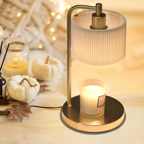 NITOWOLF Gold Candle Warmer Lamp with Timer & Dimmable Bulb - Safe Scented Candle Heating