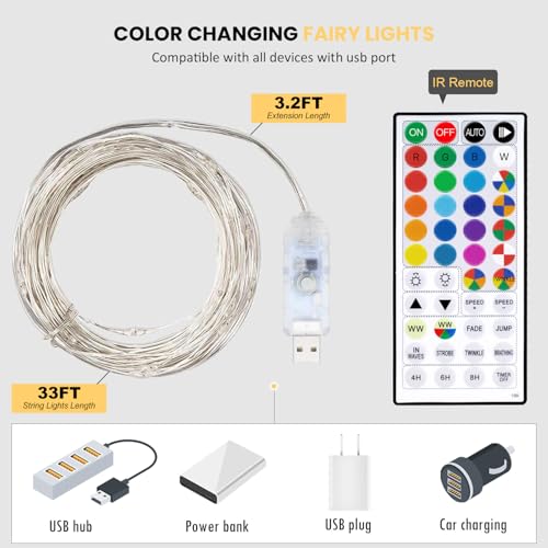 Homestarry USB Color Changing Fairy Lights 33ft 100 LEDs with Remote