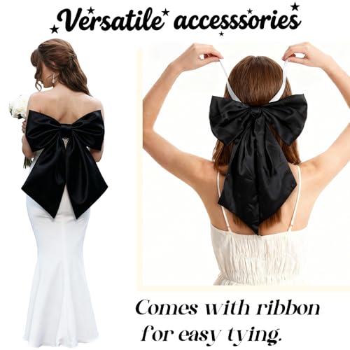 Froova 3-Pack 23x11 in Black Satin Bows for Wedding, Decor & Crib, Reusable