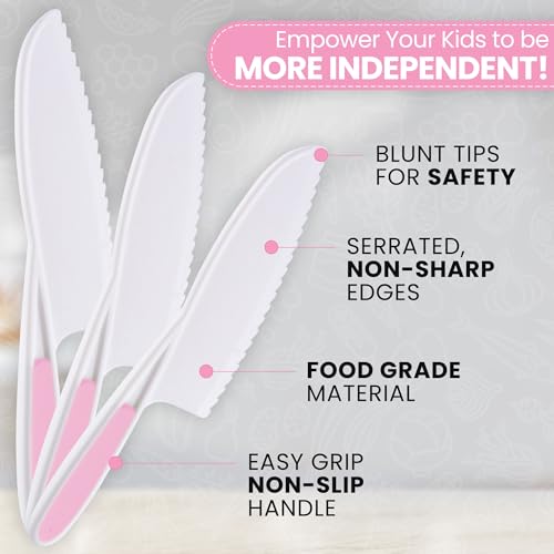 3-Piece Kids Knife Set for Safe Real Cooking and Baking - Pink