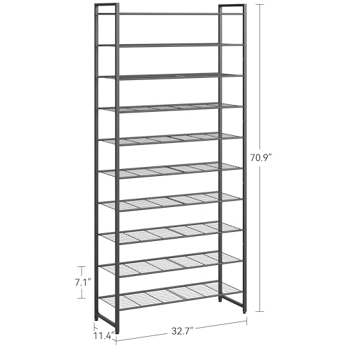 10-Tier Metal Shoe Rack Organizer - Large Capacity 50 Pair Shoe Storage Shelf