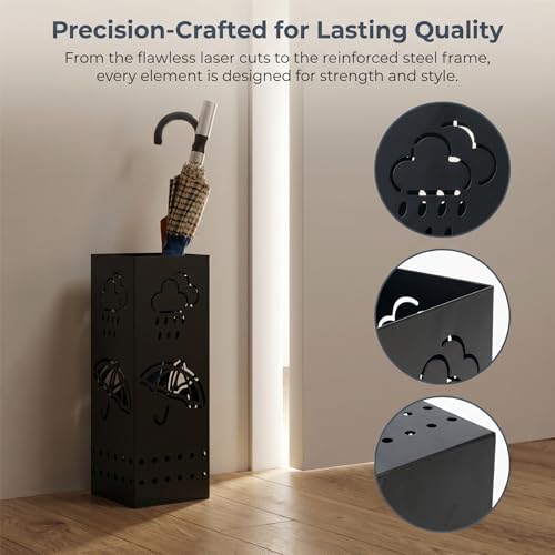 Square Metal Umbrella Stand for Entryway - Rustproof Storage Holder, 17-inch