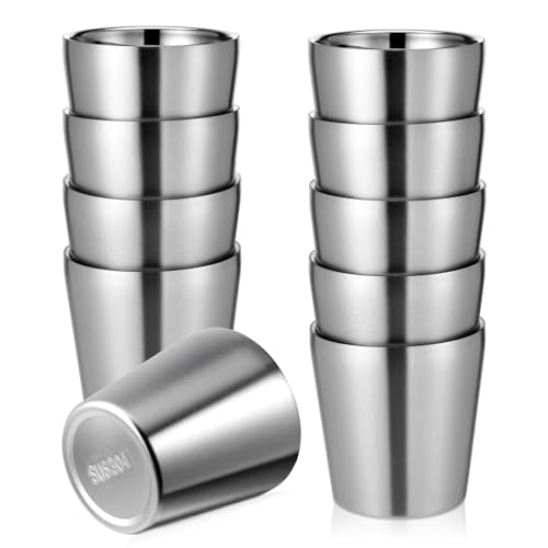 10 Pack Stainless Steel Insulated Cups - 5.9 oz Double Wall Metal Tumblers