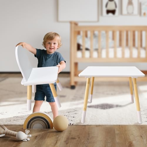 Kids Wooden Table and 2 Chair Set for Toddlers Ages 3-7, Activity Desk