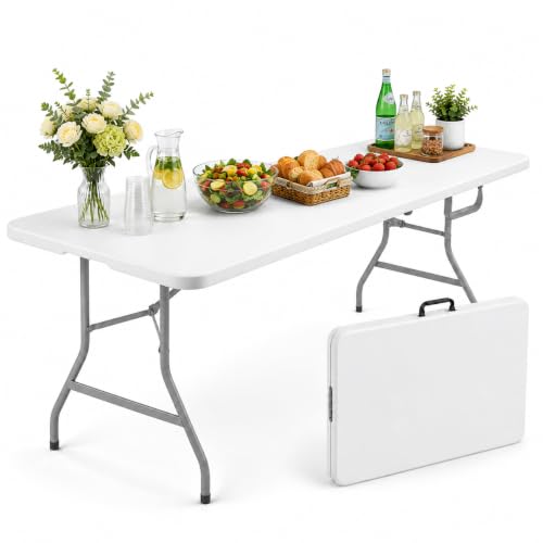 6FT Portable Folding Table, Heavy Duty Plastic Utility Table with Handle