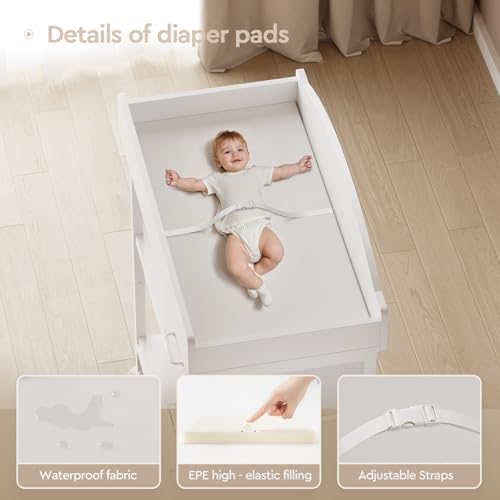 Baby Changing Table Dresser with 3 Drawers, 2 Shelves and Changing Pad