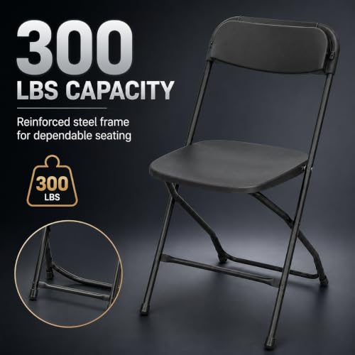 Heavy Duty Folding Chairs - 2 Pack Portable Steel Event Seating, 300 Lbs Cap