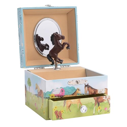Musical Horse Jewelry Box with Pullout Drawer and Spinning Figurine