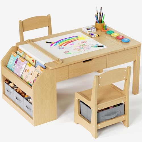 5-in-1 Kids Art Table and Chair Set with Convertible Easel and Storage