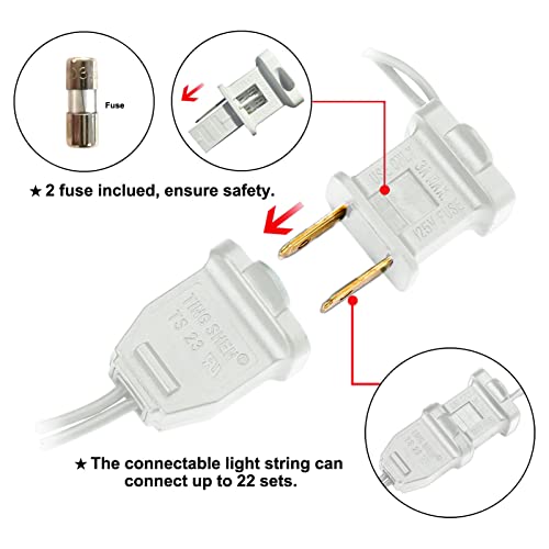 Multi-Sparking White Wire Cool White LED Christmas Lights 2 Pack, 33ft Connectable Indoor Outdoor Decor