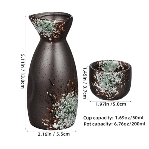 Luxshiny Japanese Ceramic Sake Set with 1 Bottle & 4 Cups - 13cm x 5.5cm x 5cm