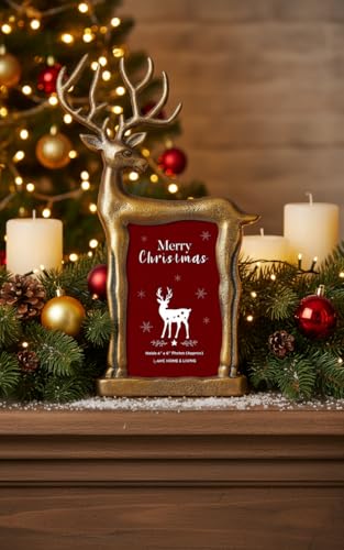 God Antique Christmas 4x6 Gold Reindeer Photo Frame - Holiday Decor