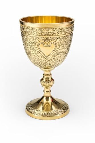 Vintage Brass Wine Chalice - Embossed Medieval Goblet for Ceremonial Use