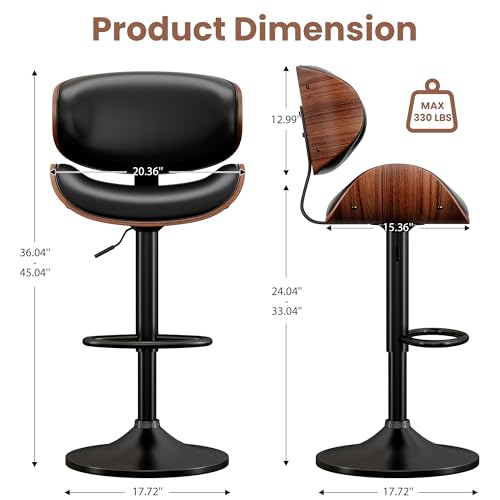 Adjustable Swivel Bar Stools Set of 2, PU Leather Counter Height Chairs