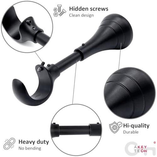 Heavy Duty 6-Inch Adjustable Curtain Rod Brackets for 1-Inch Rods, Black