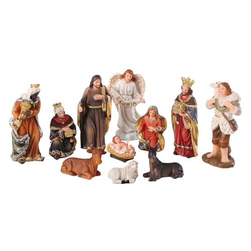 11-Piece Hand-Painted Resin Nativity Set for Christmas Indoor Decor