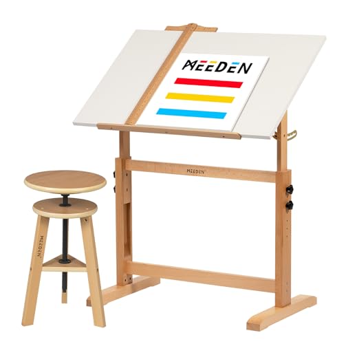 Adjustable Drafting Table and Stool Set, 35.5-inch Tiltable Drawing Desk