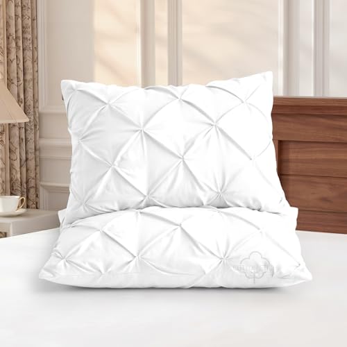 Pinch Pleated Cotton Pillow Shams Set of 2, King Size 20 x 36 Inch, White
