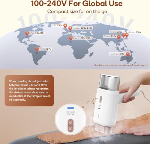 Foldable Travel Garment Steamer, 1200W Dual Voltage Fabric Steamer