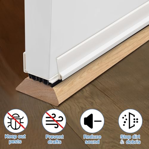 Adjustable Under Door Sweep 32" - Double Bubble PVC Draft Stopper Seal (White)