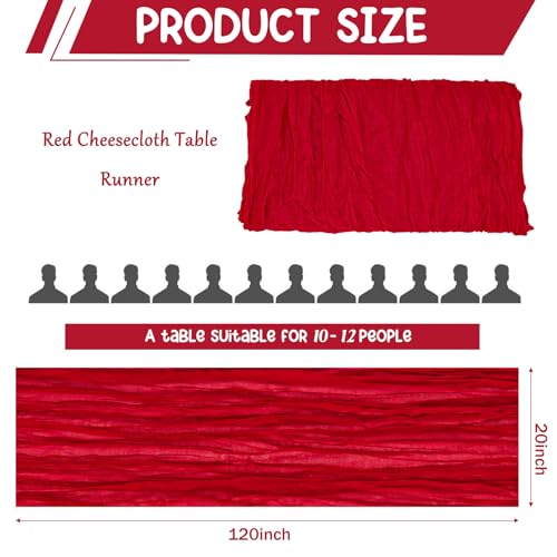 2 Pack Red Cheesecloth Table Runner, 120-Inch Rustic Boho Gauze Table Decor