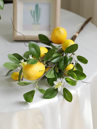 Handmade Artificial Lemon Branches with 8 Faux Lemons and Flowers