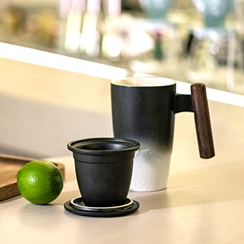 Suyika Tomotime Ceramic Tea Cup with Infuser & Lid 400ml Black & White