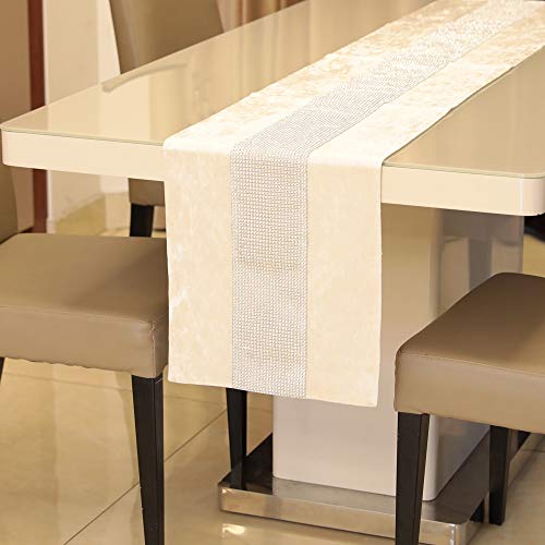 MAGILONA 13x83 in White Tassel Beaded Table Runner for Christmas & Thanksgiving Decor (71x13 in variant)