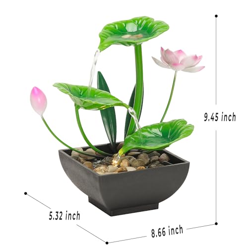 3-Tier Indoor Tabletop Water Fountain with Lotus Leaves & River Rocks