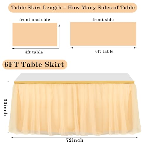 Tioncy Champagne Tulle Desk Skirt for Teacher & Classroom Tables - 6 ft x 30 in