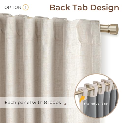 100% Blackout Linen Textured Curtains - Cream 50x84 Inch, 2 Panels