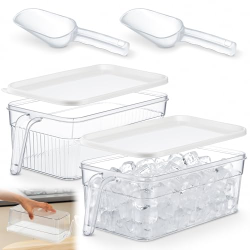 Havawish Short Ice Bin Set with Lid & Scoops - 12.6 x 6.3 x 4.33 Inches