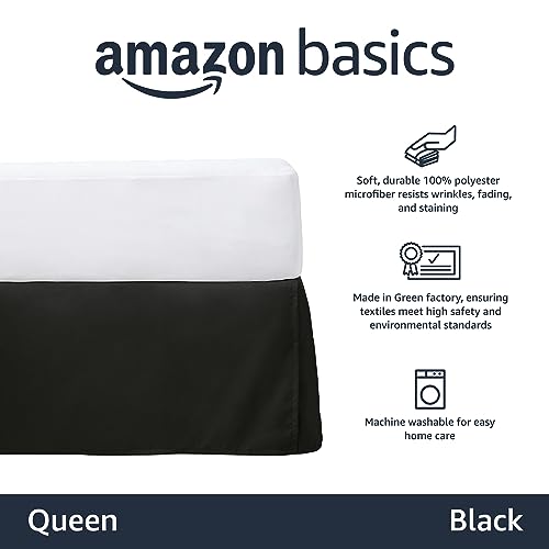 Queen Pleated Bed Skirt with 16-Inch Drop - Wrinkle Resistant, Black